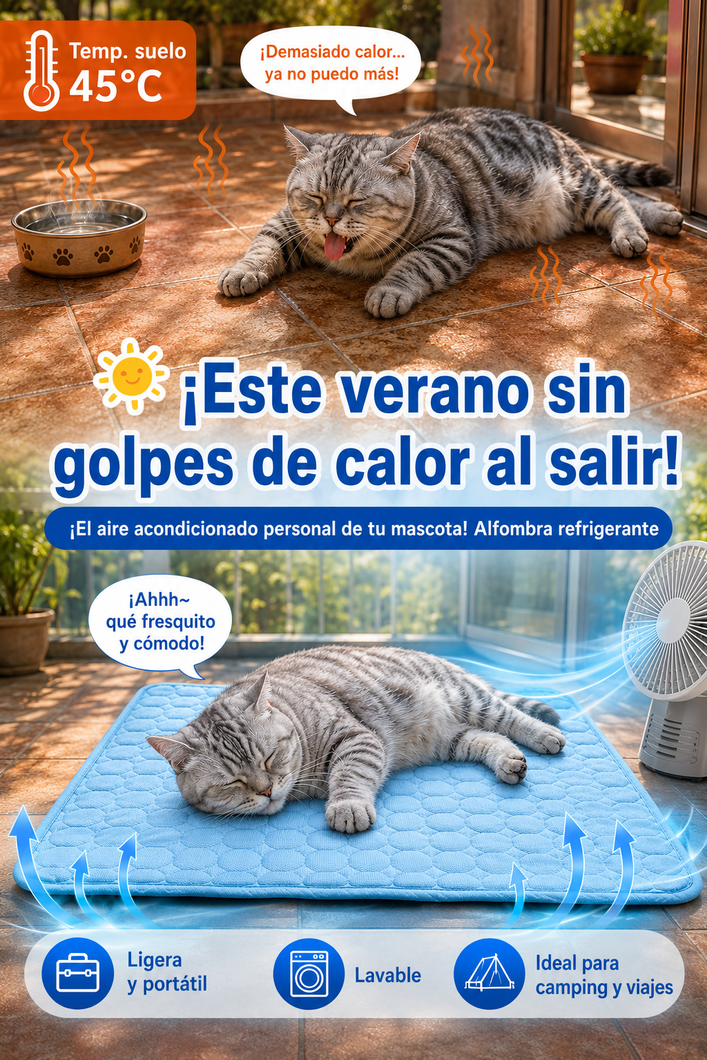 Alfombra Refrescante para Perros y Gatos | Gel Autorrefrigerante, Lavable, Sin Electricidad